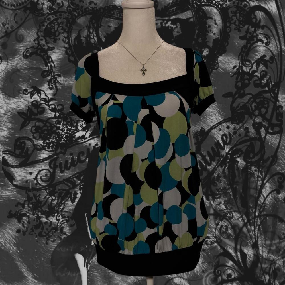 super retro y2k abstract bubble print lime green blue and black top